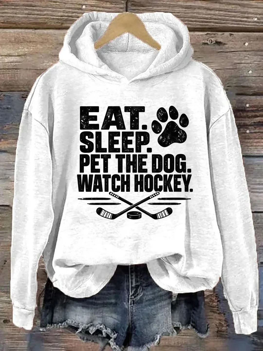 Eat. Sleep. Pet the Dog. Watch Hockey. Funny Hockey Hoodie