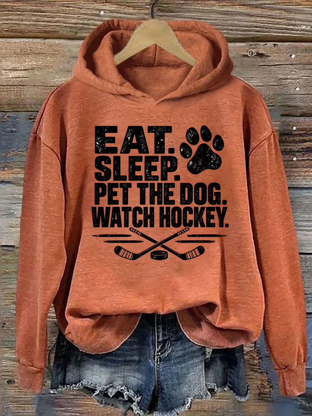 Eat. Sleep. Pet the Dog. Watch Hockey. Funny Hockey Hoodie