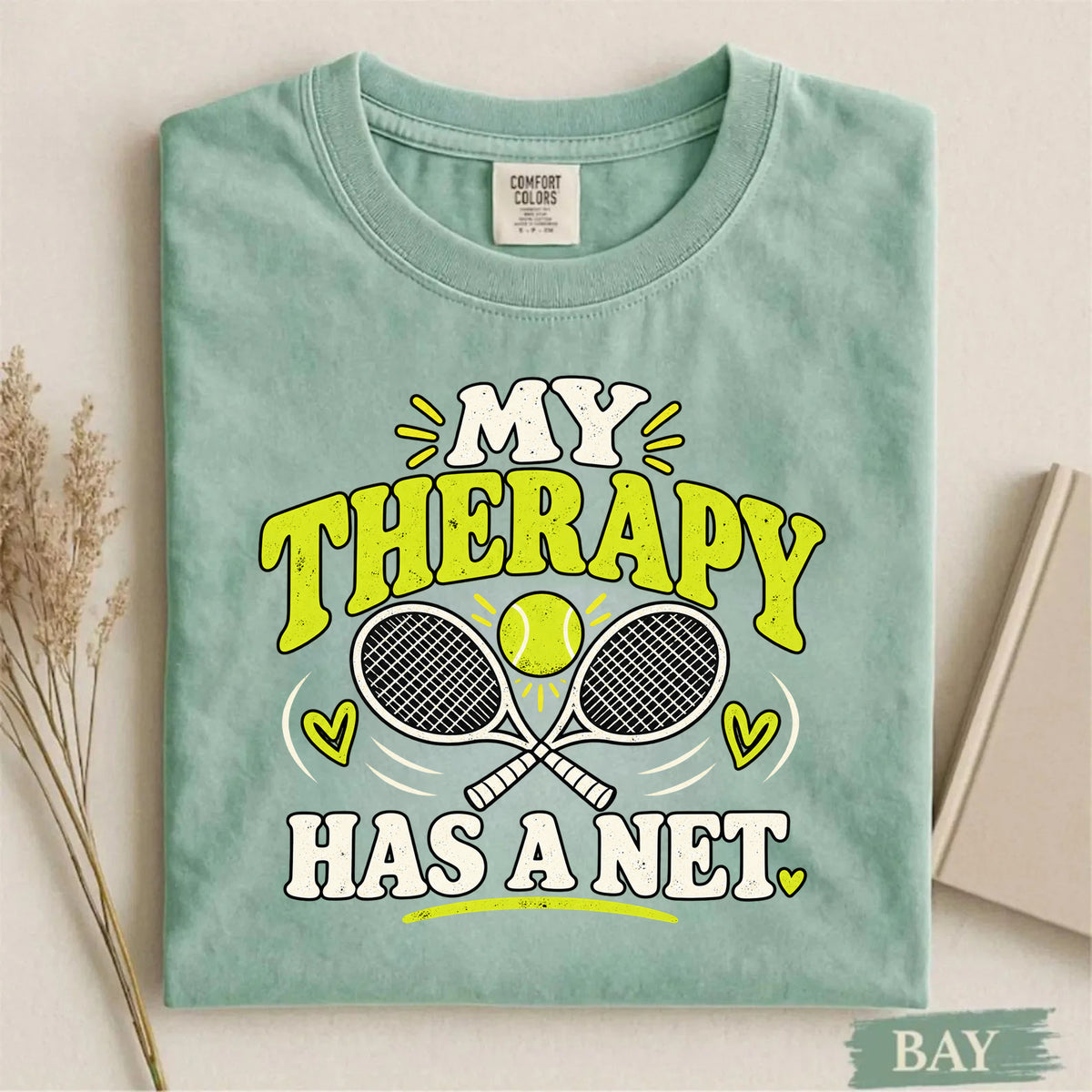 Comfort Colors My Therapy Has a Net Funny Tennis T-Shirt