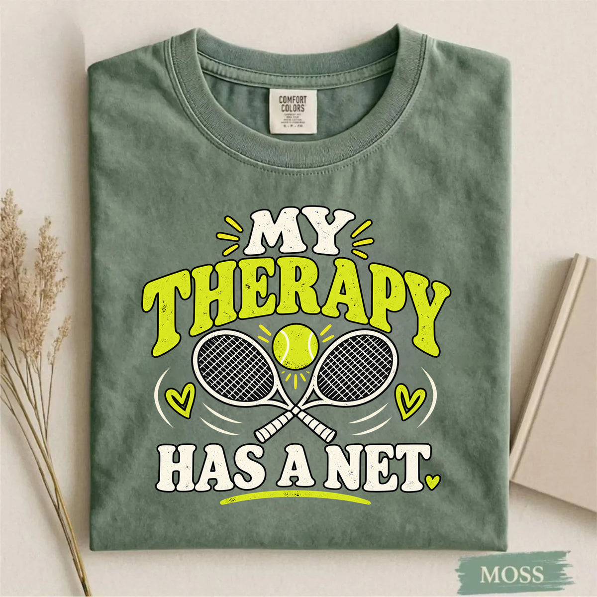 Comfort Colors My Therapy Has a Net Funny Tennis T-Shirt