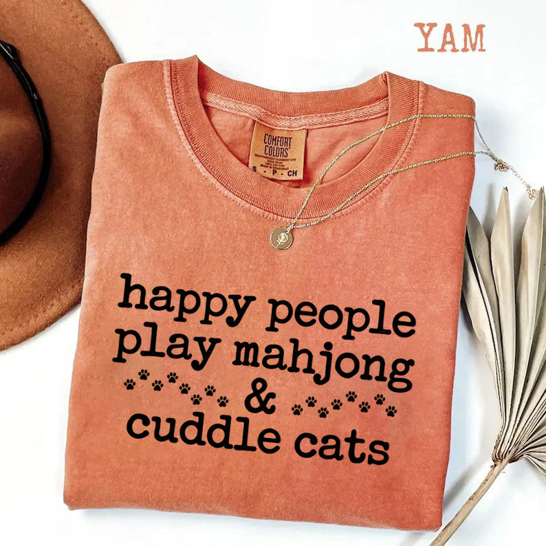 Happy People Play Mahjong & Cuddle Cats T-Shirt