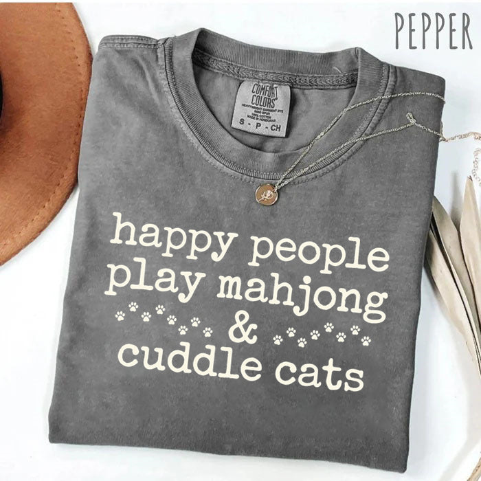 Happy People Play Mahjong & Cuddle Cats T-Shirt