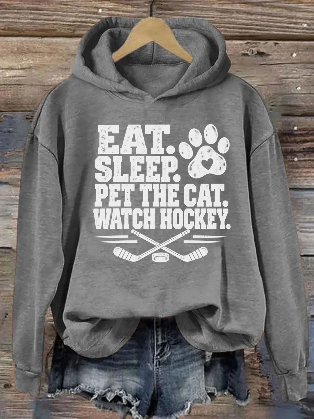 Eat. Sleep. Pet the Cat. Watch Hockey. Funny Hockey Hoodie