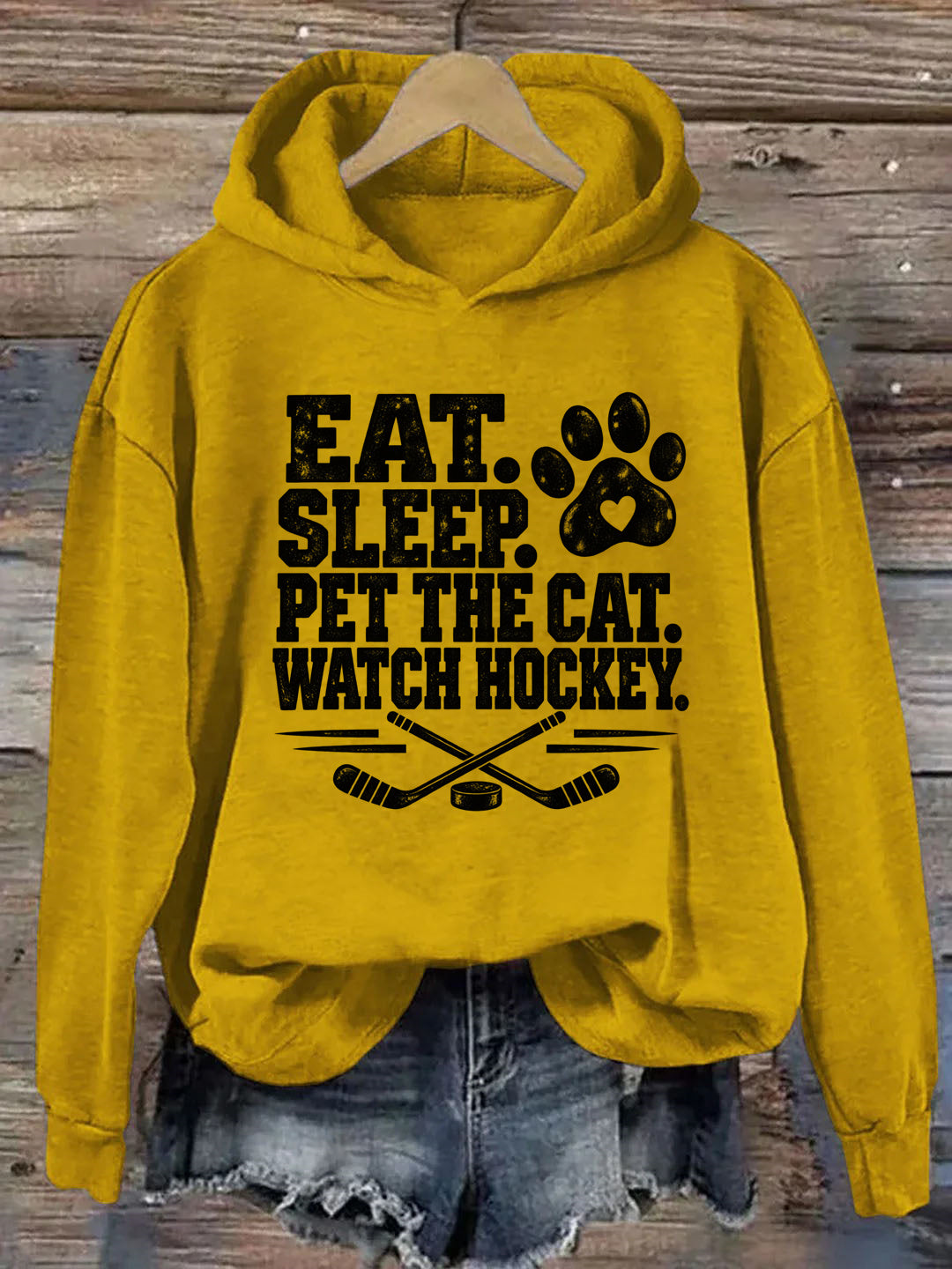 Eat. Sleep. Pet the Cat. Watch Hockey. Funny Hockey Hoodie