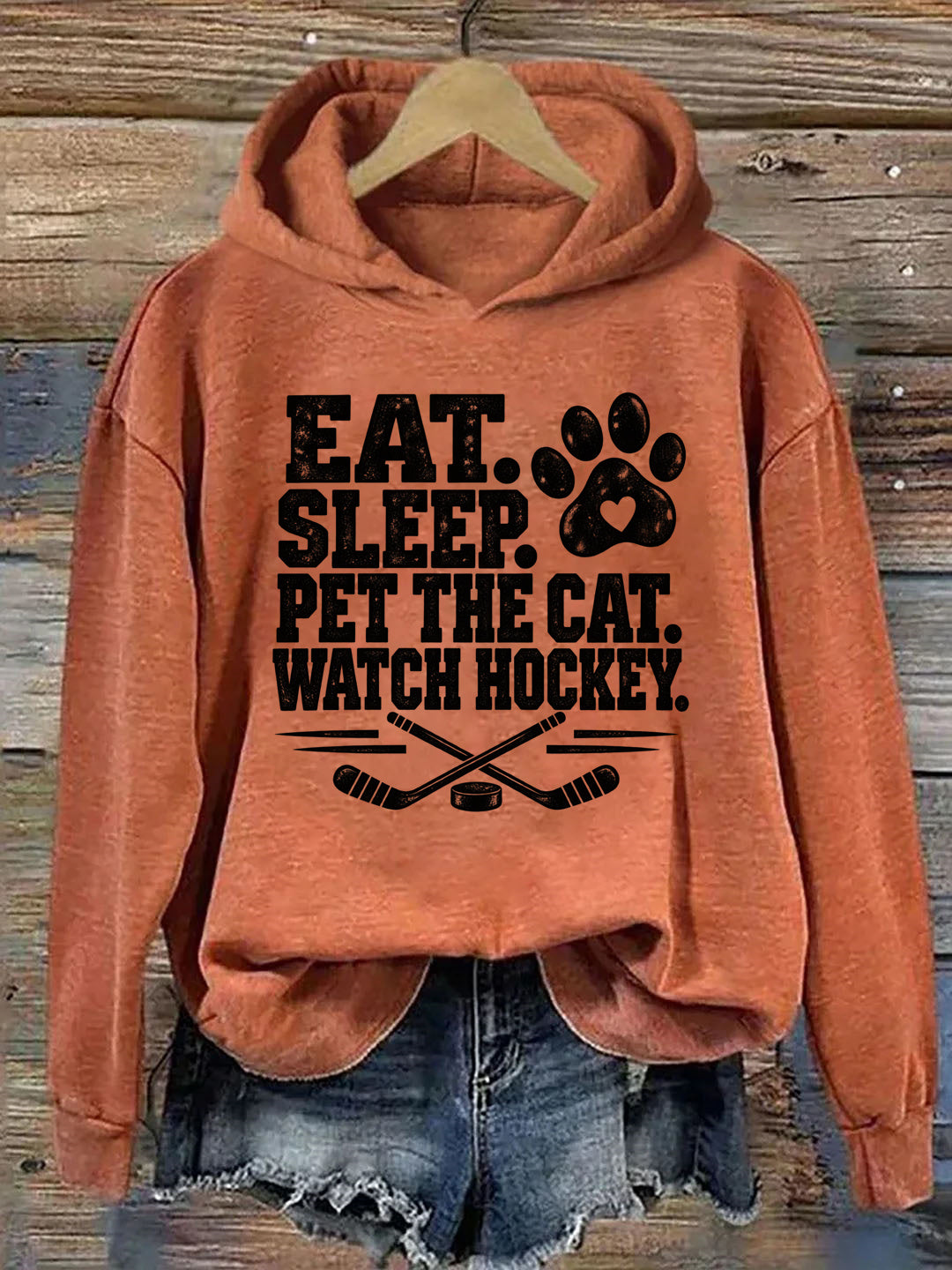 Eat. Sleep. Pet the Cat. Watch Hockey. Funny Hockey Hoodie