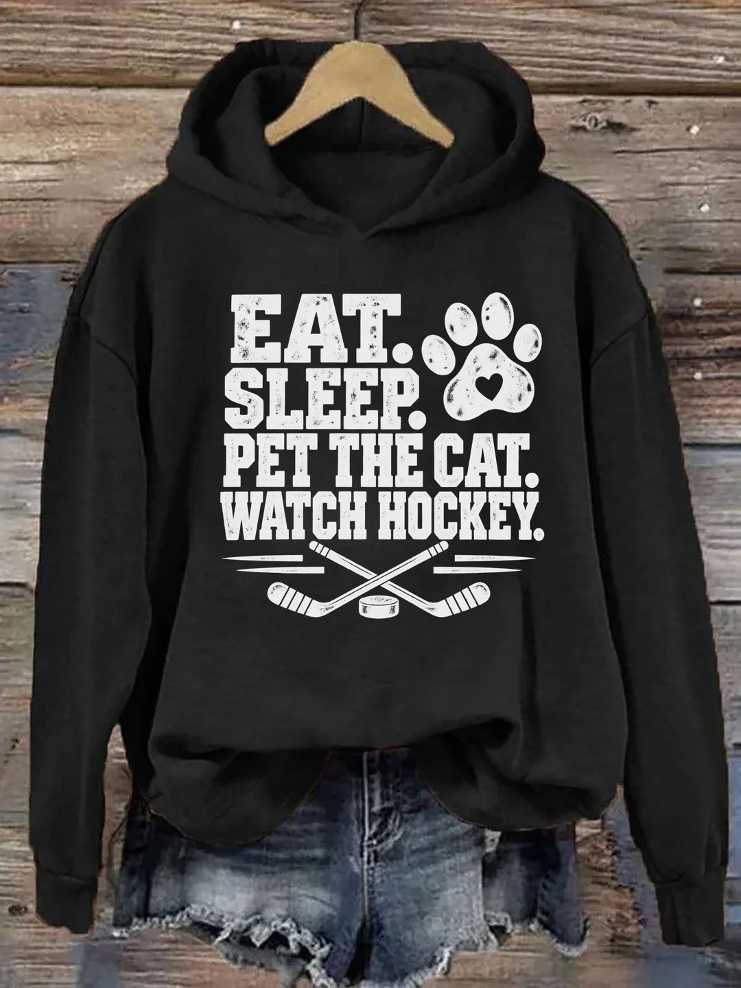 Eat. Sleep. Pet the Cat. Watch Hockey. Funny Hockey Hoodie