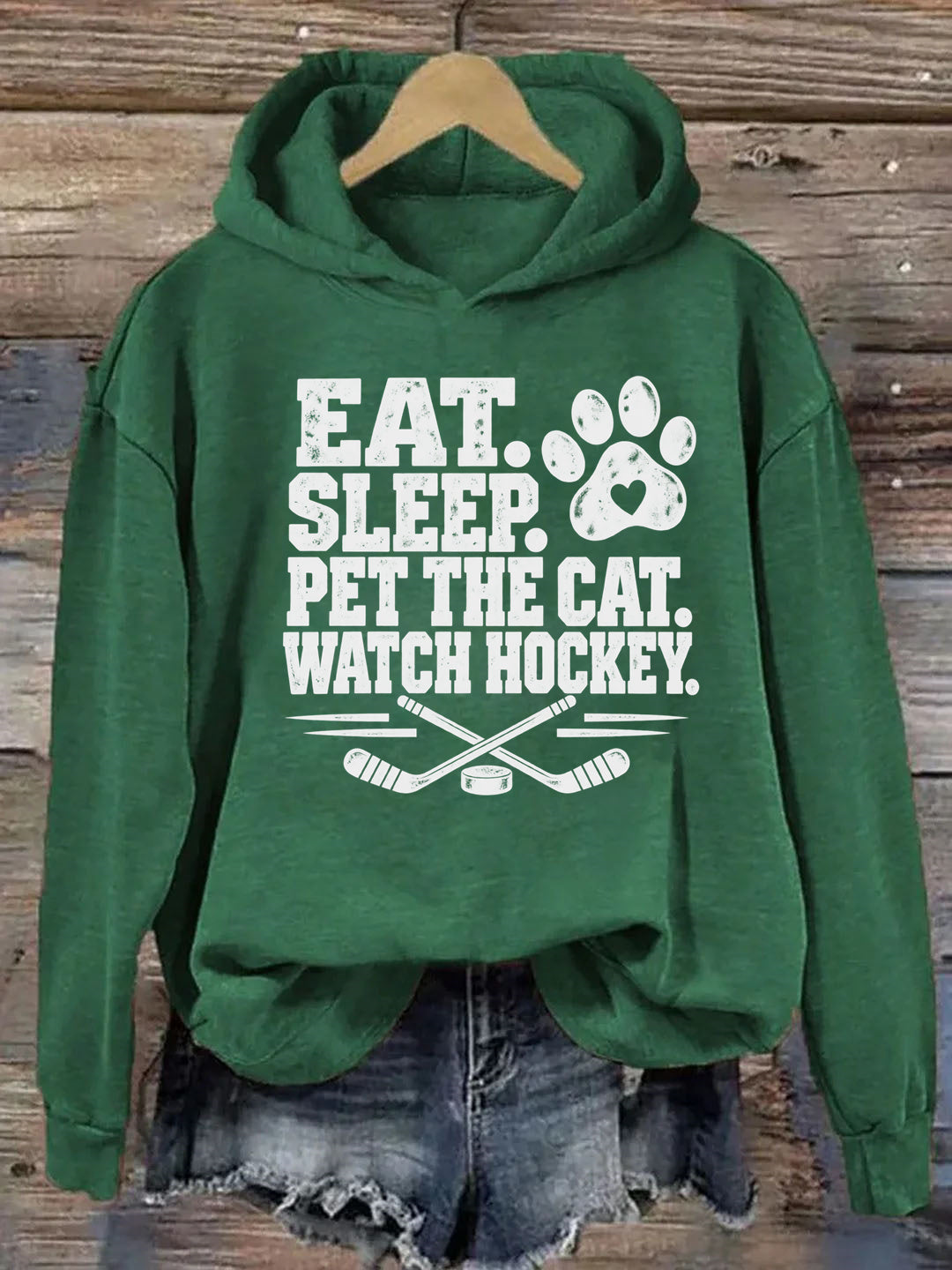 Eat. Sleep. Pet the Cat. Watch Hockey. Funny Hockey Hoodie