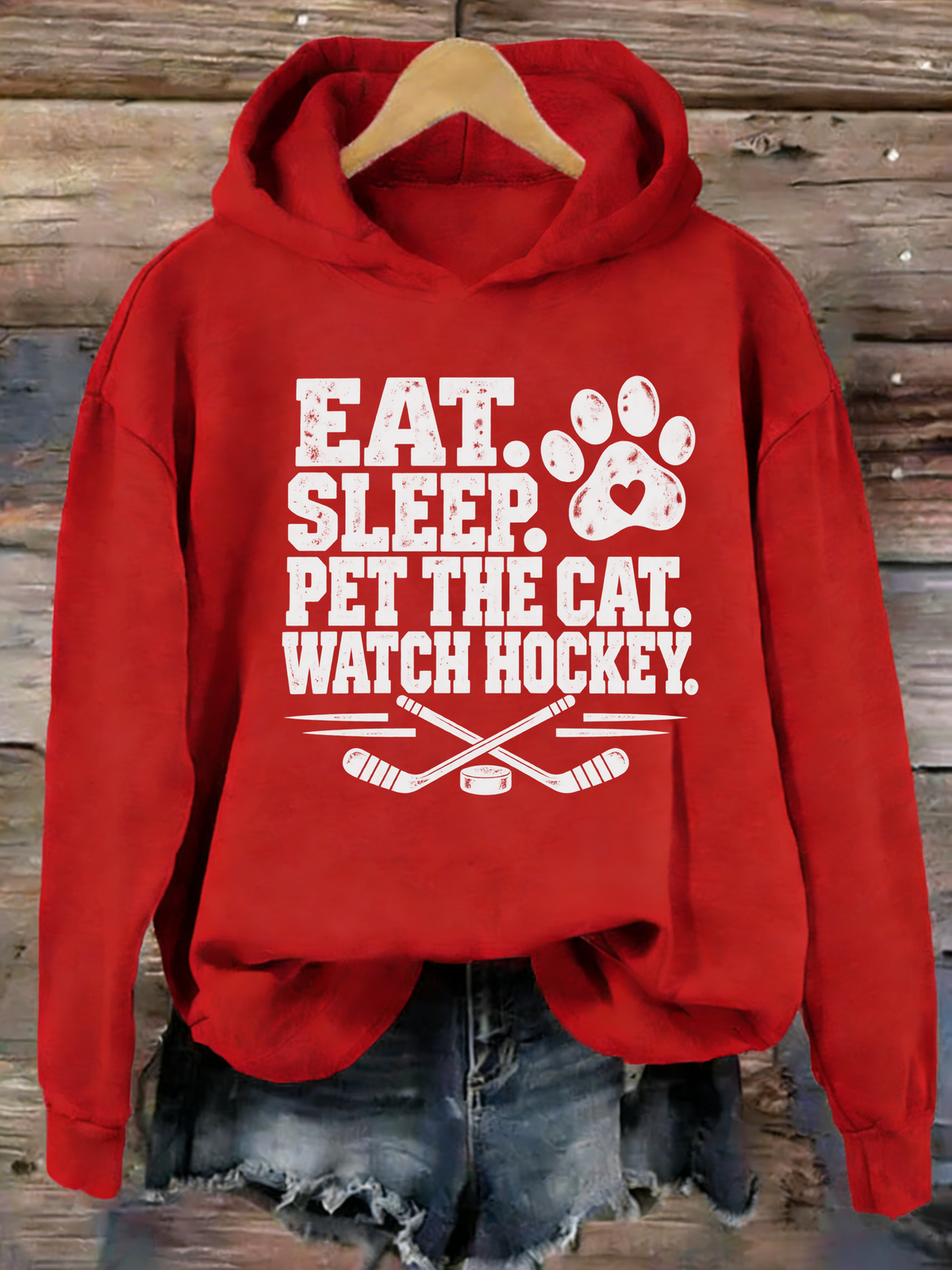 Eat. Sleep. Pet the Cat. Watch Hockey. Funny Hockey Hoodie