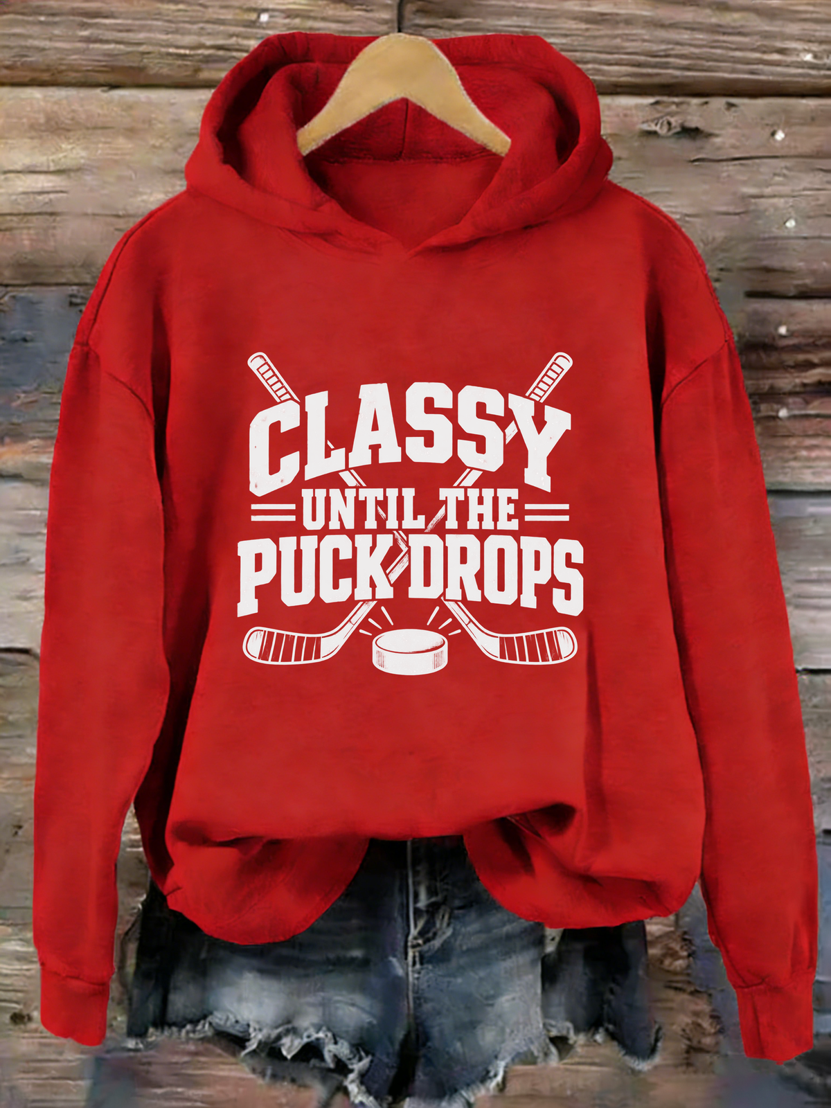 Classy Until the Puck Drops，Vintage-Style Hockey Hoodie