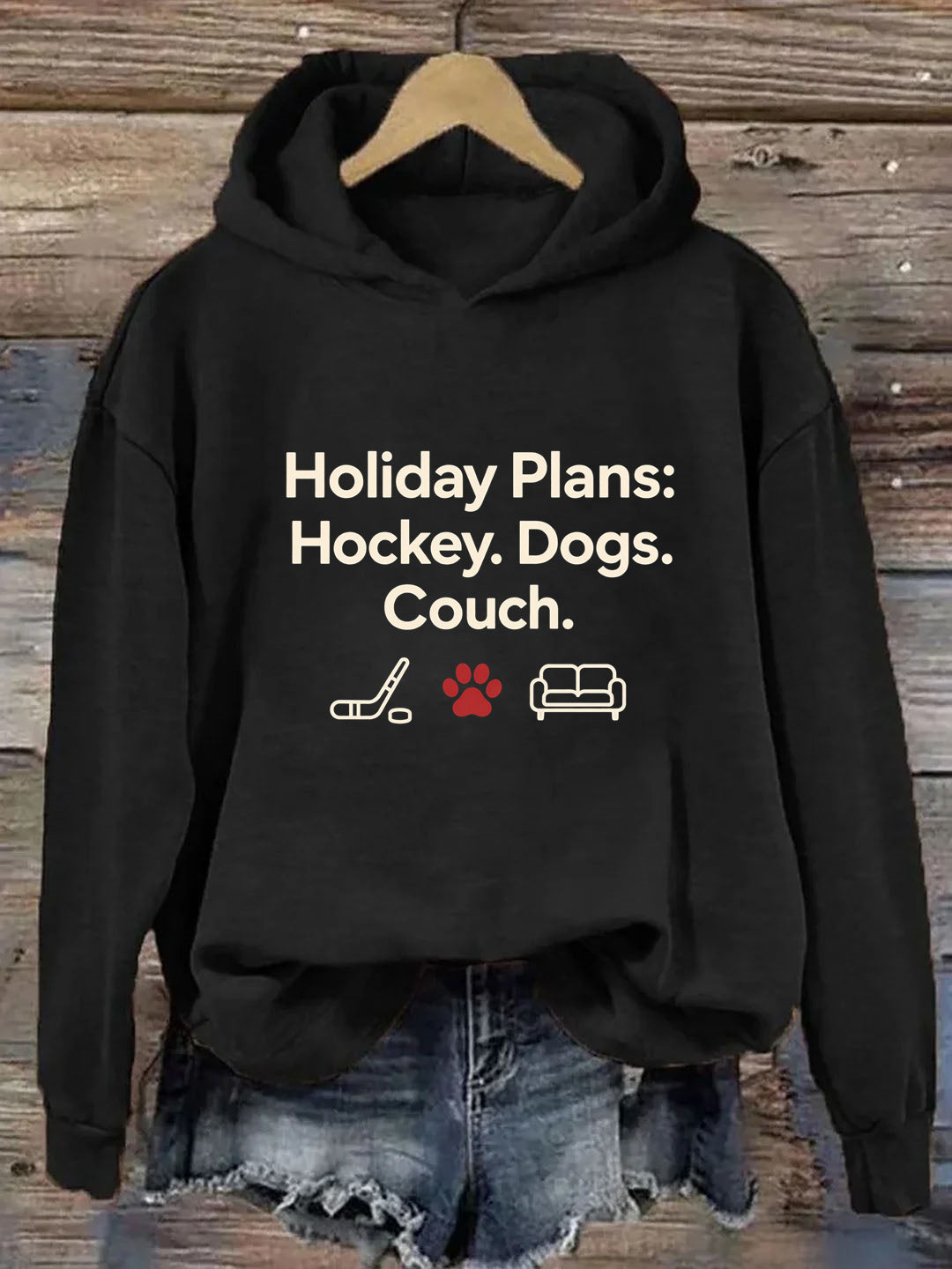 Holiday Plans: Hockey. Dogs. Couch Vintage-Style Hockey Hoodie