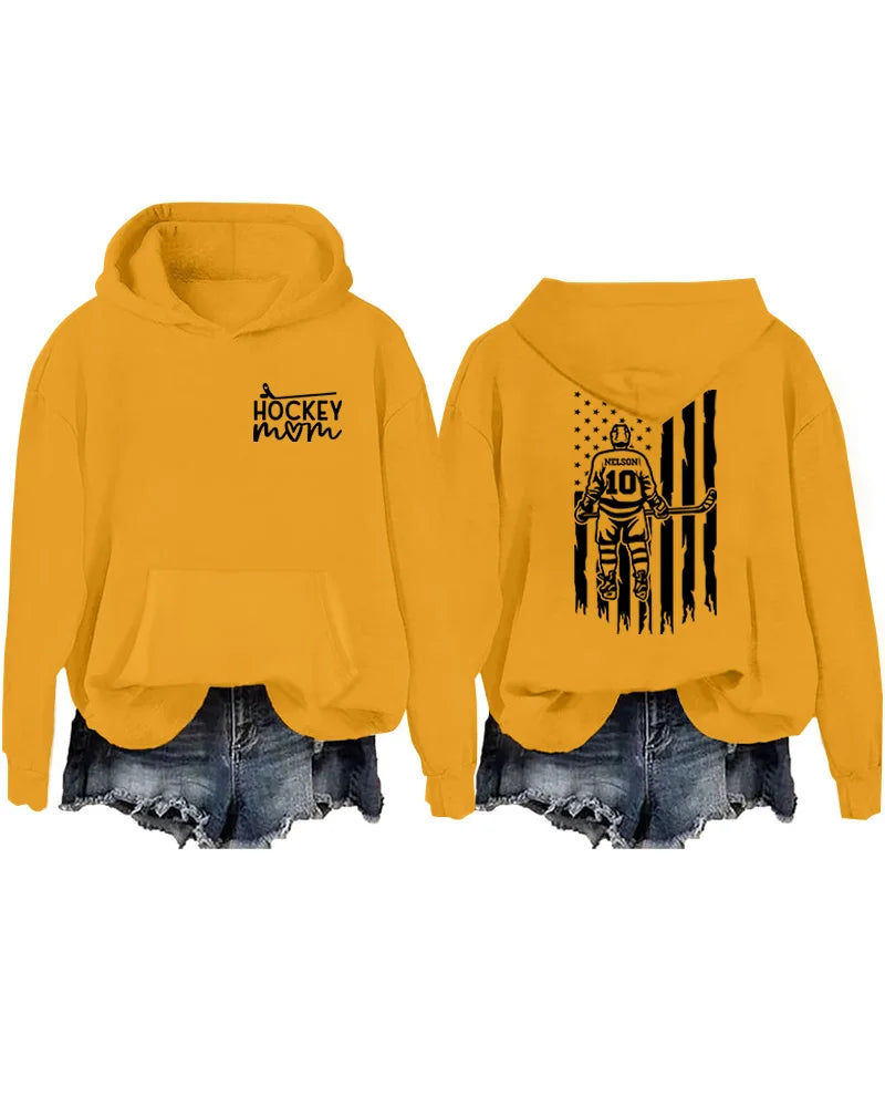 Personalized Hockey Mom Boy Player US Flag Design Hoodie