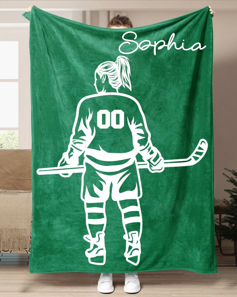 Personalized Ice Hockey Girl Blanket