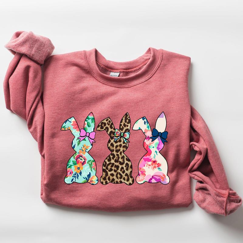 Retro Easter Rabbits, Floral, Leopard, Bunnies Sweatshirt