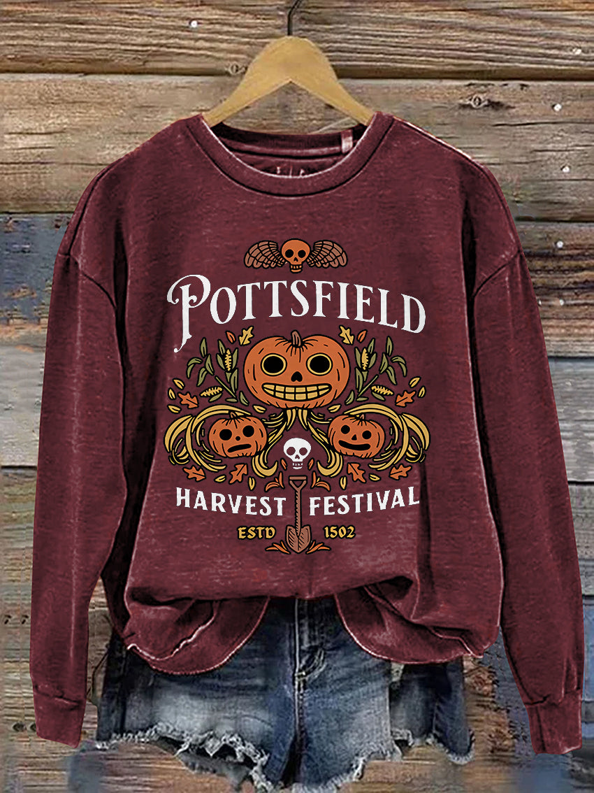 Pottsfield Harvest Festival Spooky Season Halloween Casual Print Sweatshirt
