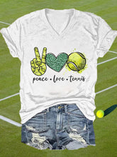 Women's Peace Love Tennis Casual V-Neck Tee