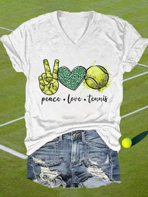 Women's Peace Love Tennis Casual V-Neck Tee