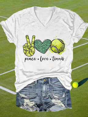 Women's Peace Love Tennis Casual V-Neck Tee