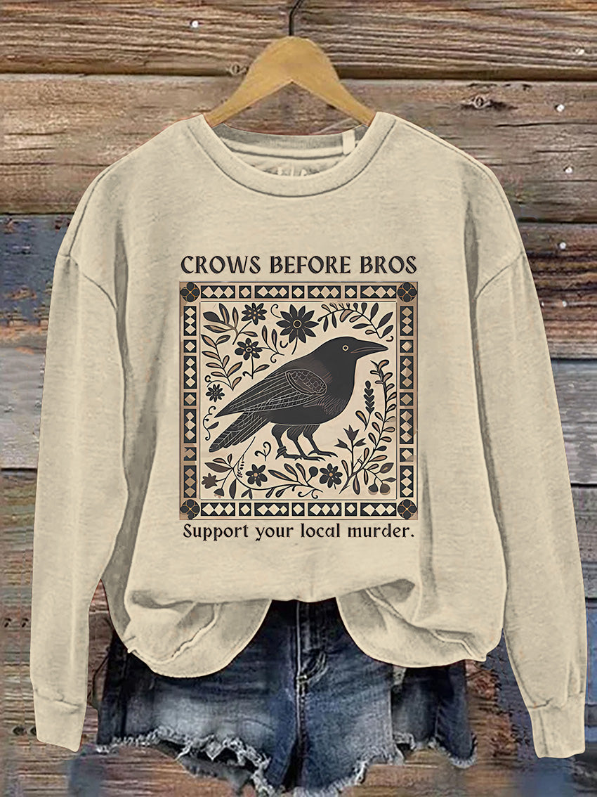 Halloween Crows Before Bros Casual Print Sweatshirt