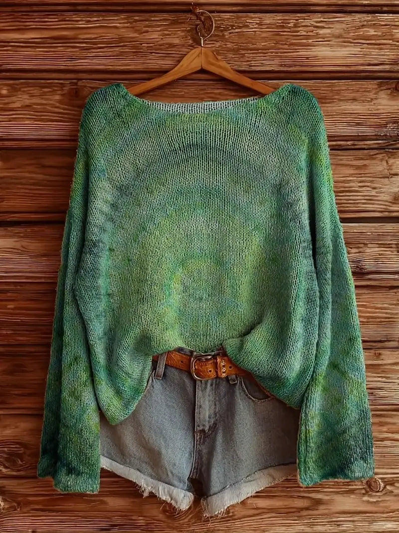 Women'S Casual All-Over Green Rendering Elegant Sweater