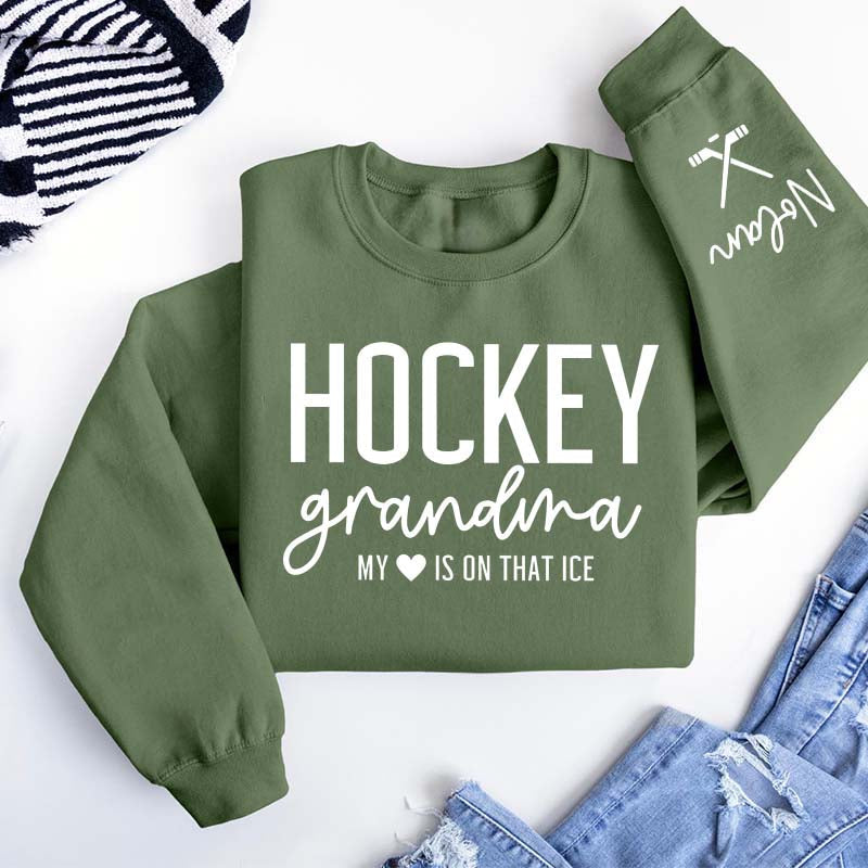 Custom Name Ice Hockey Grandma Sweatshirt