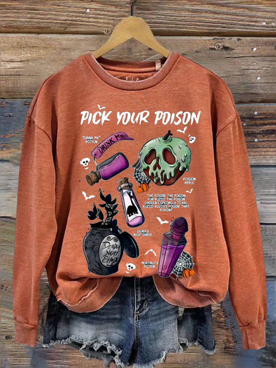 Women's Vintage Retro Pick Your Poison Disney Halloween Casual Sweatshirt