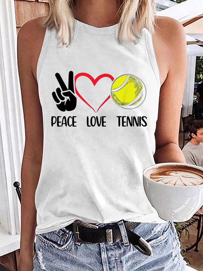 Women's Peace Love Tennis Print Casual Tank Top