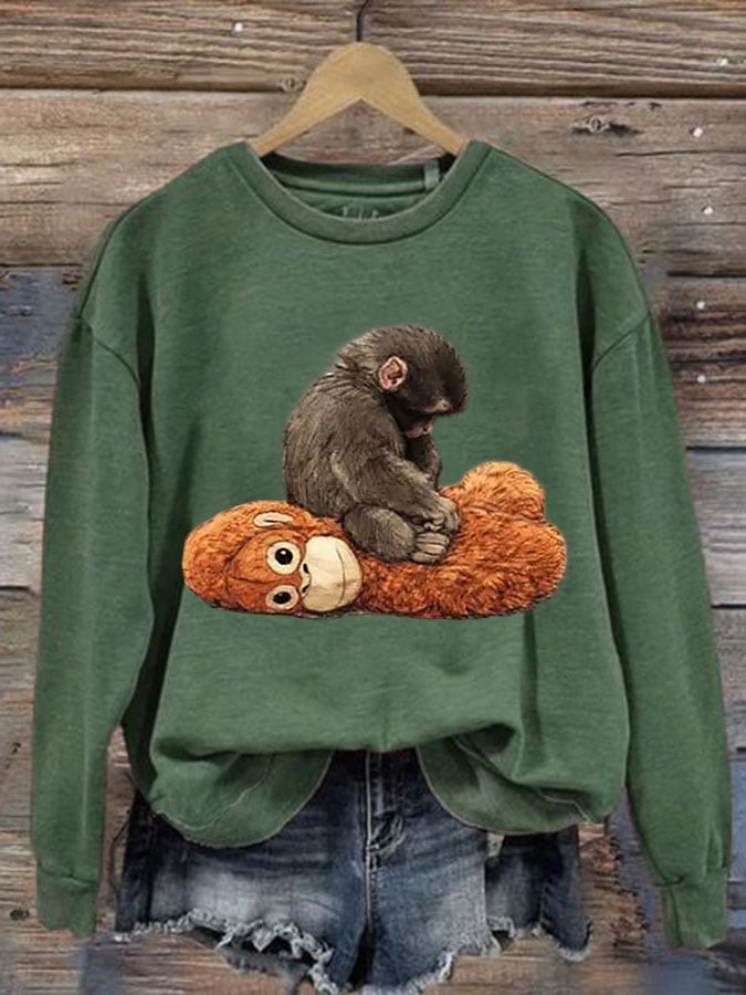 Women's Baby Monkey Punch Print Casual Sweatshirt