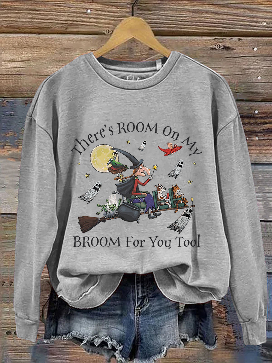 There's Room On My Broom For You Tool Dog Cat Witch Halloween Art Print Casual Sweatshirt