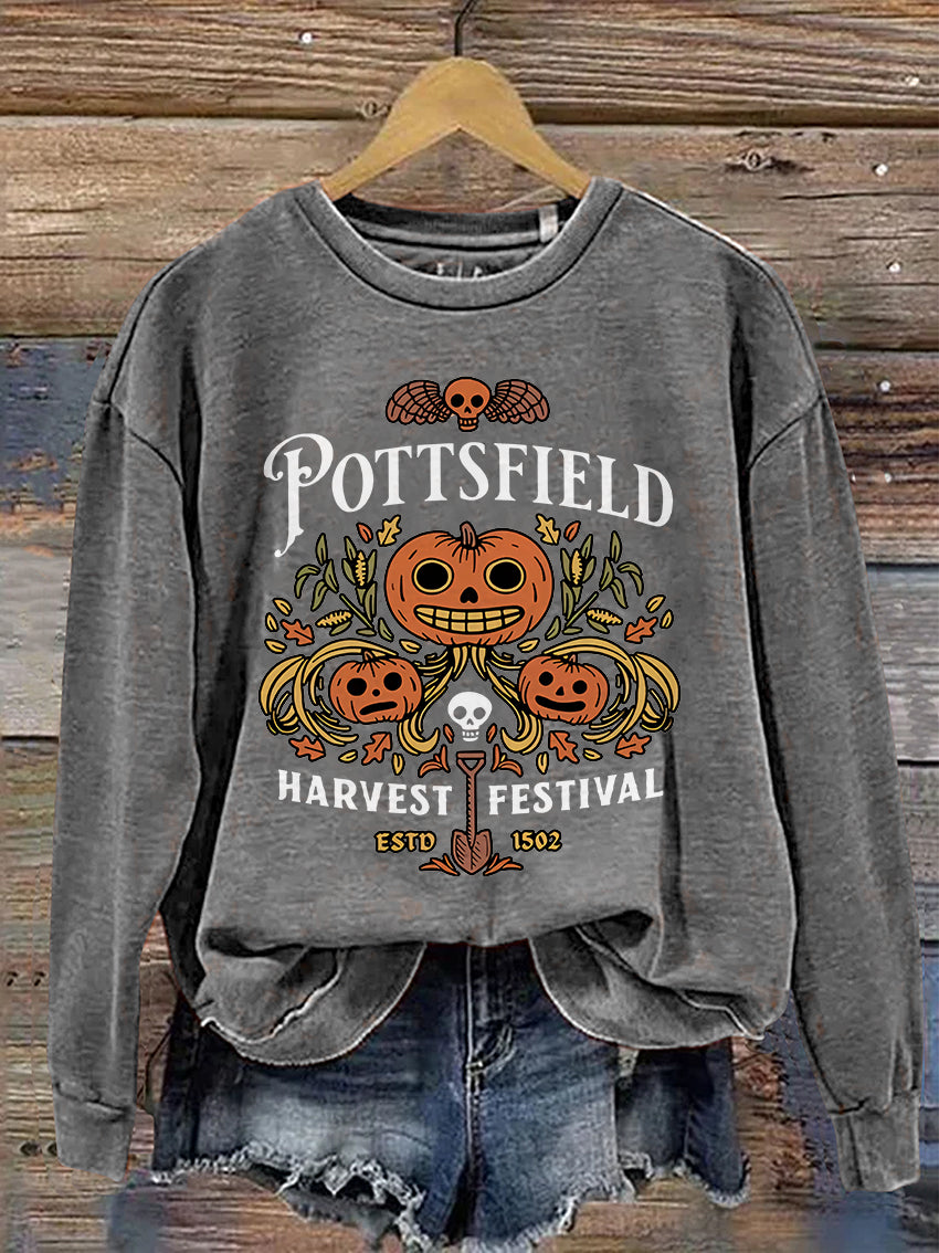 Pottsfield Harvest Festival Spooky Season Halloween Casual Print Sweatshirt