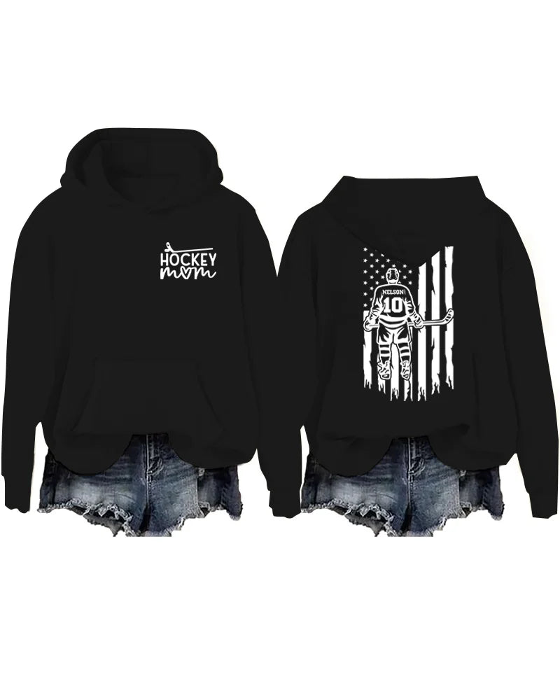Personalized Hockey Mom Boy Player US Flag Design Hoodie