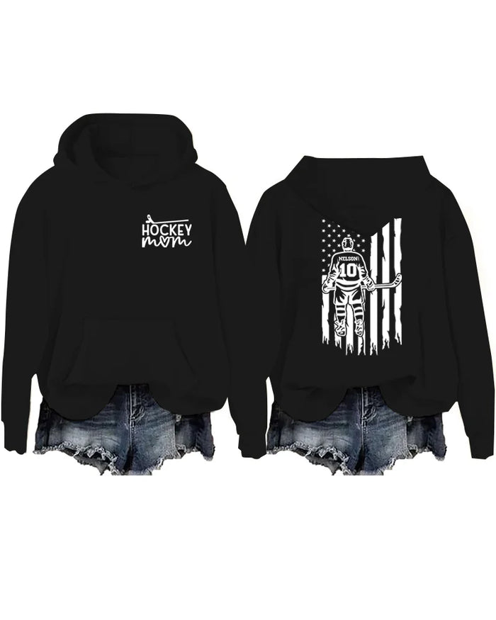 Customized Ice Hockey Mom Player US Flag Design Hoodie