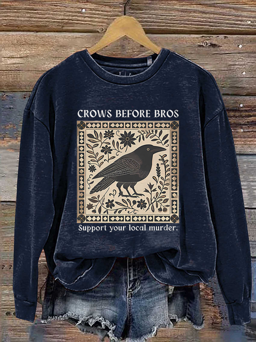 Halloween Crows Before Bros Casual Print Sweatshirt