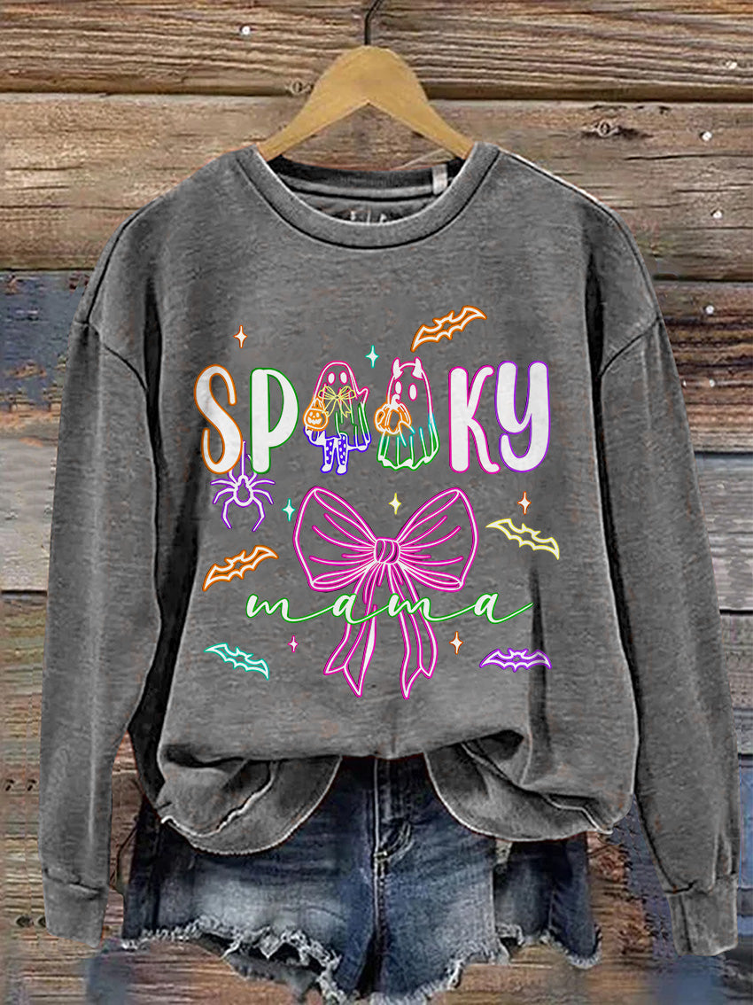 Coquette Halloween Neon Cute Ghost Casual Print Sweatshirt