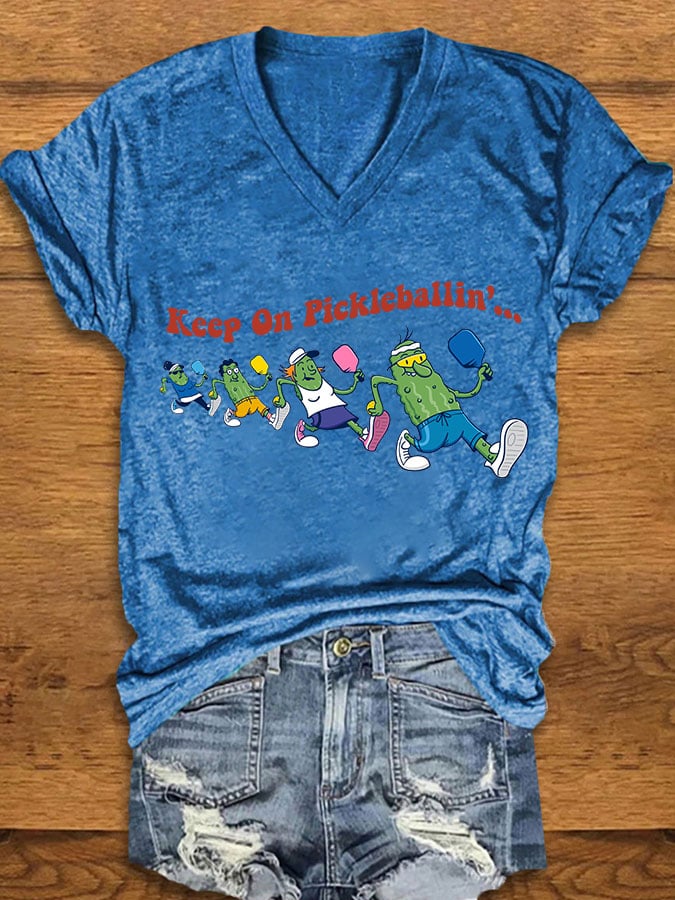 Women's pickleball enthusiasts "keep on pickleballin..." T-shirt
