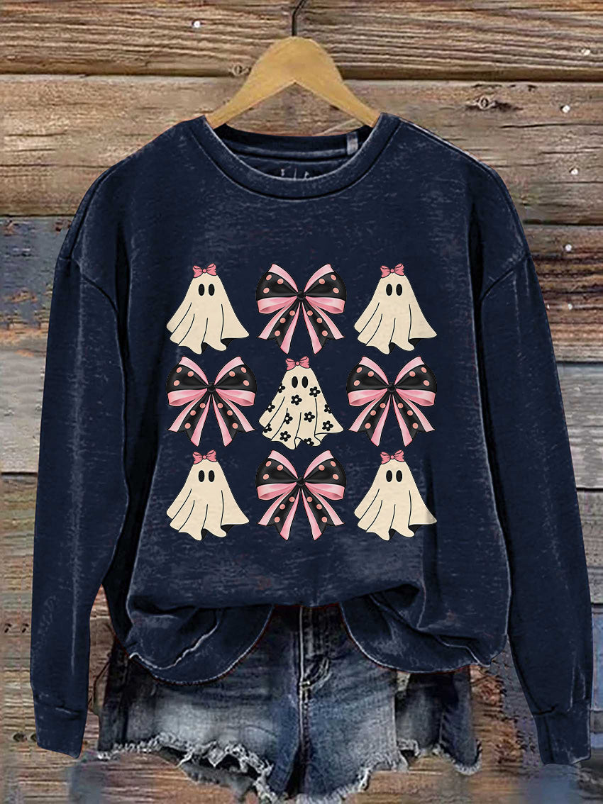 Coquette Halloween Pumpkin Cute Ghost Casual Print Sweatshirt