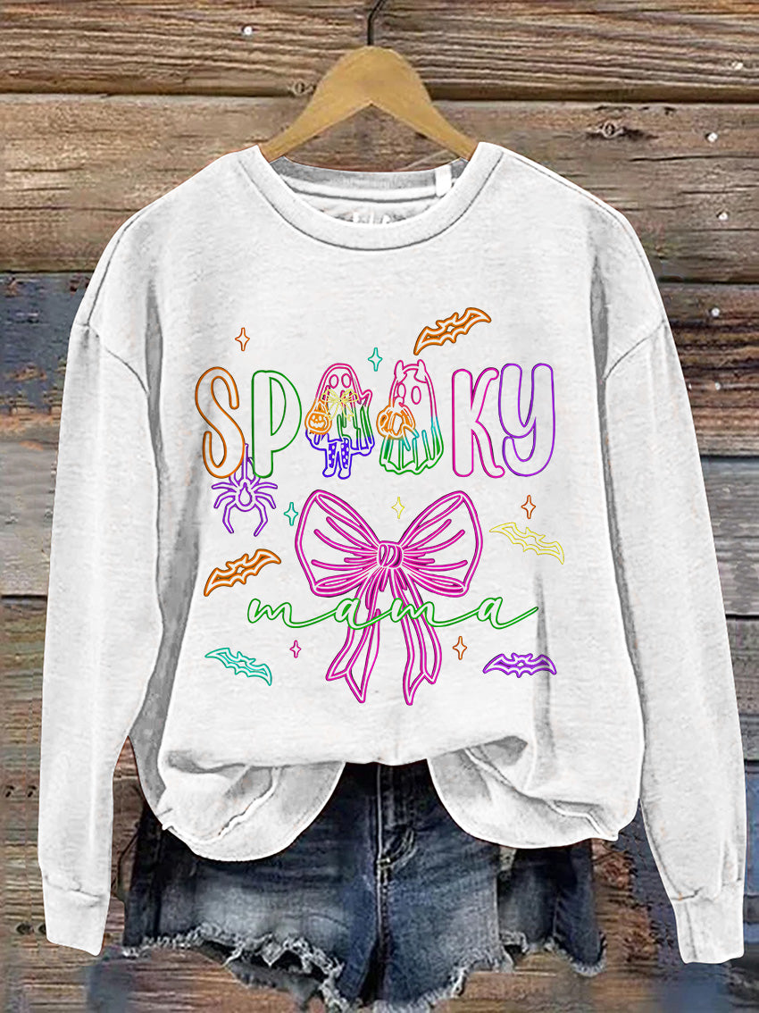 Coquette Halloween Neon Cute Ghost Casual Print Sweatshirt