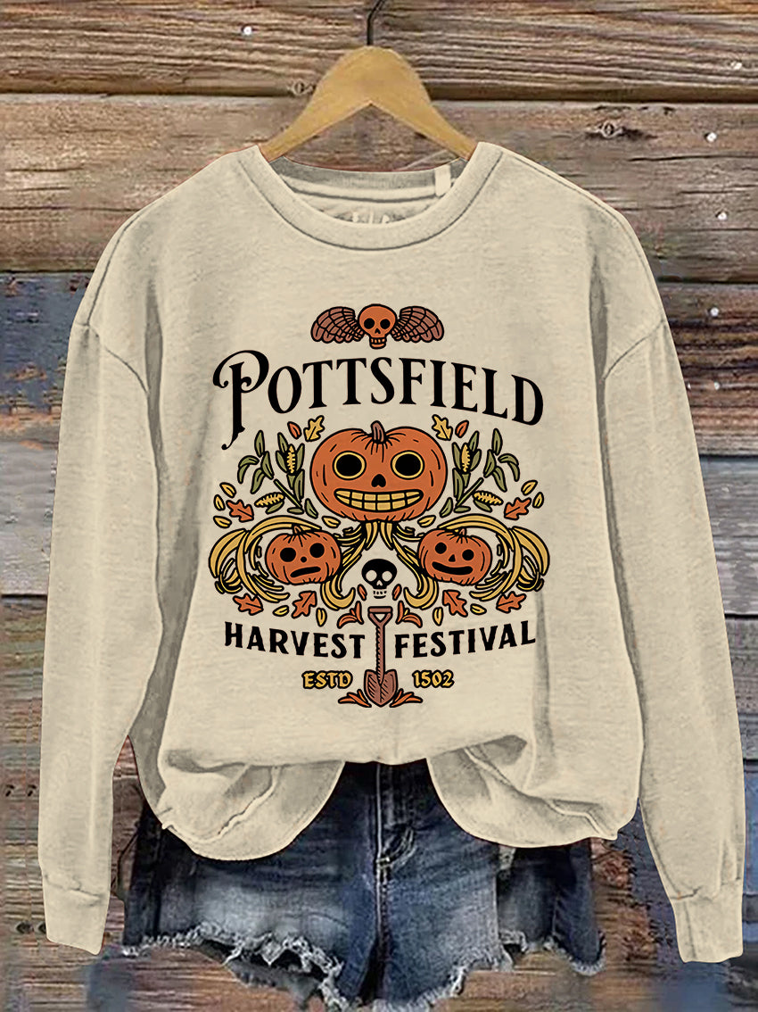 Pottsfield Harvest Festival Spooky Season Halloween Casual Print Sweatshirt