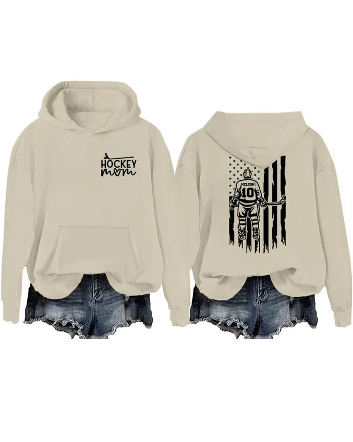 Customized Ice Hockey Mom Player US Flag Design Hoodie