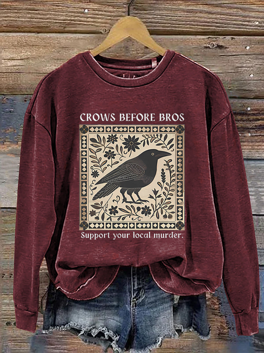Halloween Crows Before Bros Casual Print Sweatshirt