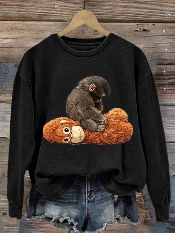 Women's Baby Monkey Punch Print Casual Sweatshirt