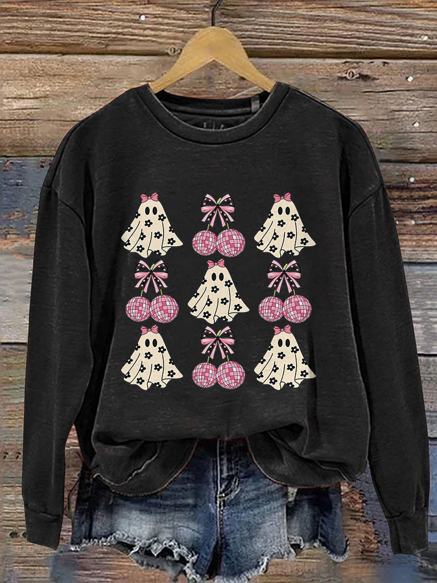 Coquette Halloween Pumpkin Cute Ghost Casual Print Sweatshirt
