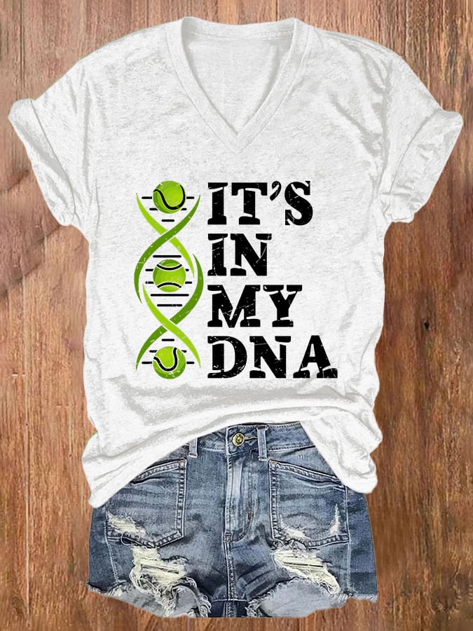 Women's V-neck Retro Tennis It's In My DNA Print T-Shirt