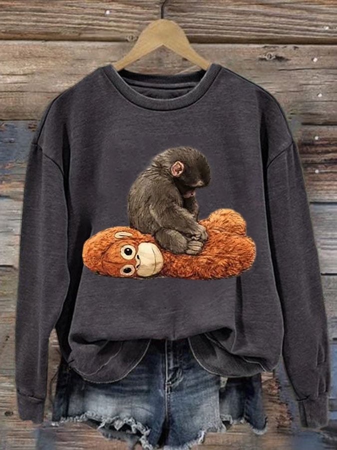 Women's Baby Monkey Punch Print Casual Sweatshirt
