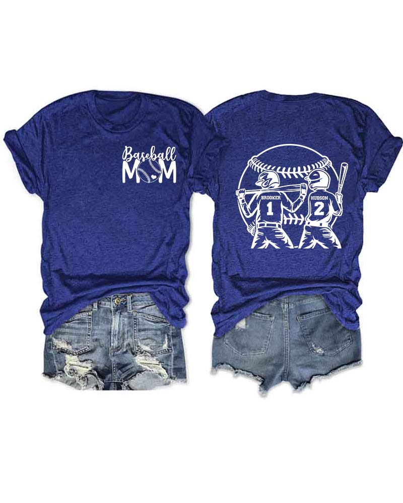 Personalized Baseball Mom 2 Boys T-Shirt