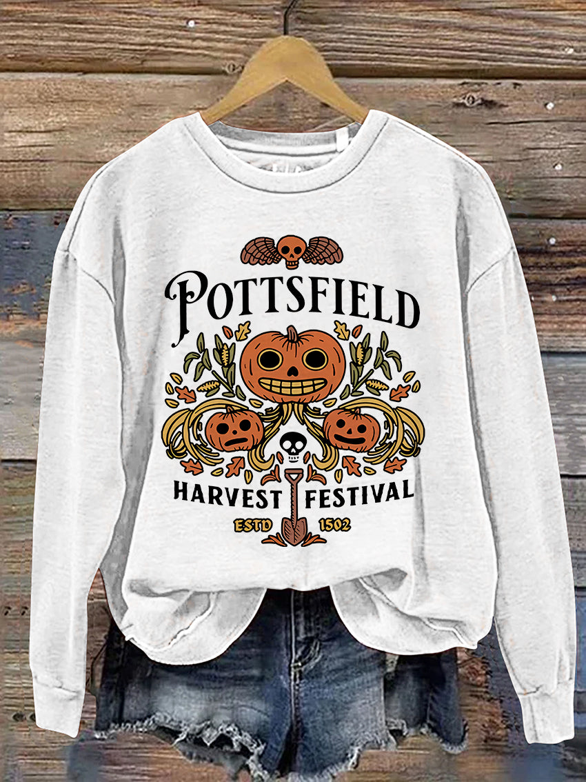 Pottsfield Harvest Festival Spooky Season Halloween Casual Print Sweatshirt