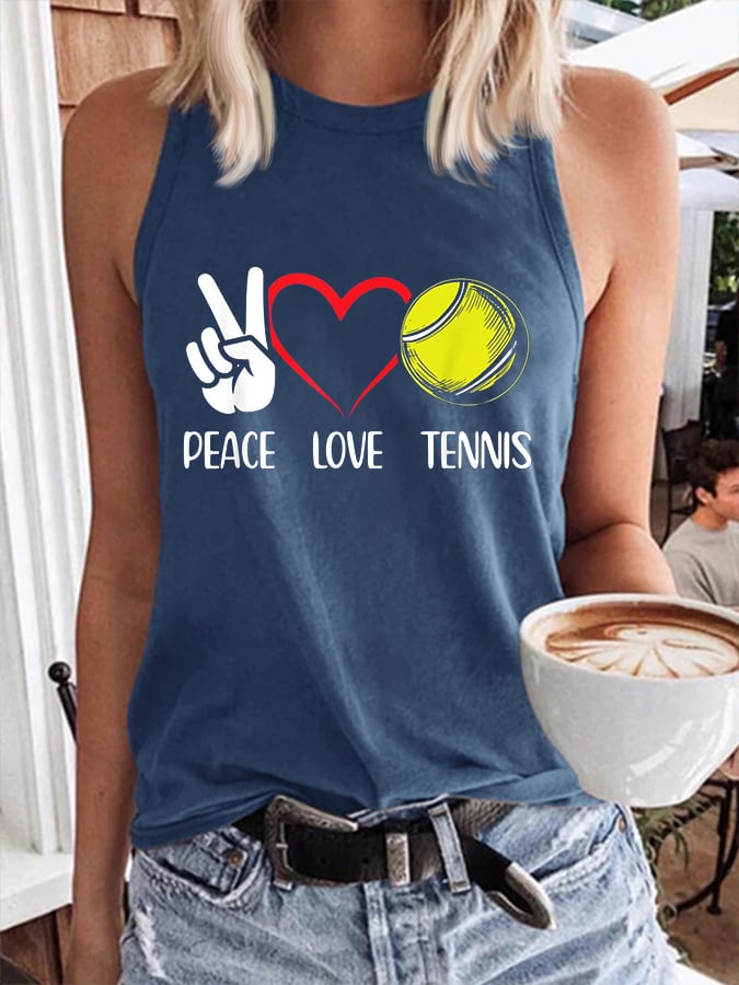 Women's Peace Love Tennis Print Casual Tank Top