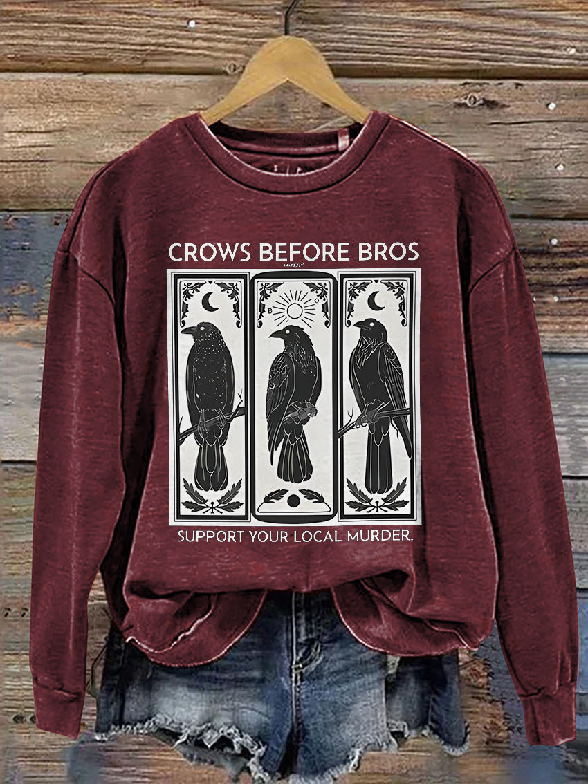 Crows Support Local Murder Casual Print Sweatshirt