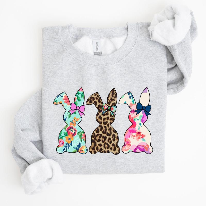 Retro Easter Rabbits, Floral, Leopard, Bunnies Sweatshirt