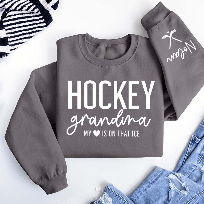 Custom Name Ice Hockey Grandma Sweatshirt
