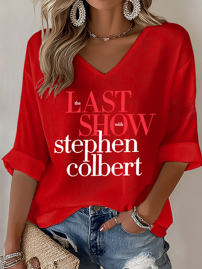 V-Neck Retro Last Show Print T-Shirt